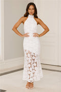 Soft Opulence Embroidered Halter Maxi Dress White