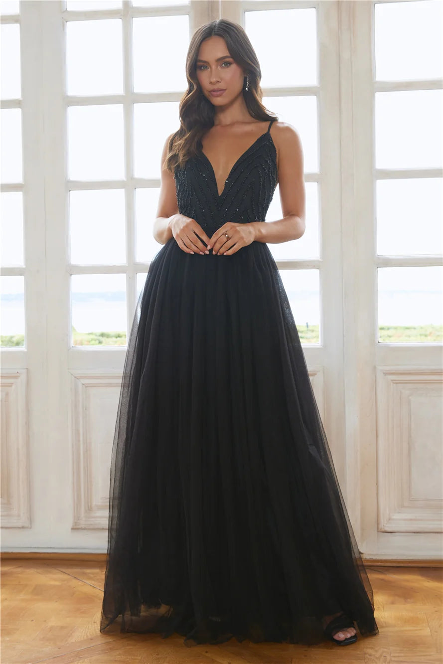 Glistening Moments Tulle Maxi Dress Black