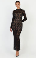 Emma Midi Dress - Long Sleeve Open Back Fitted Dress in Black