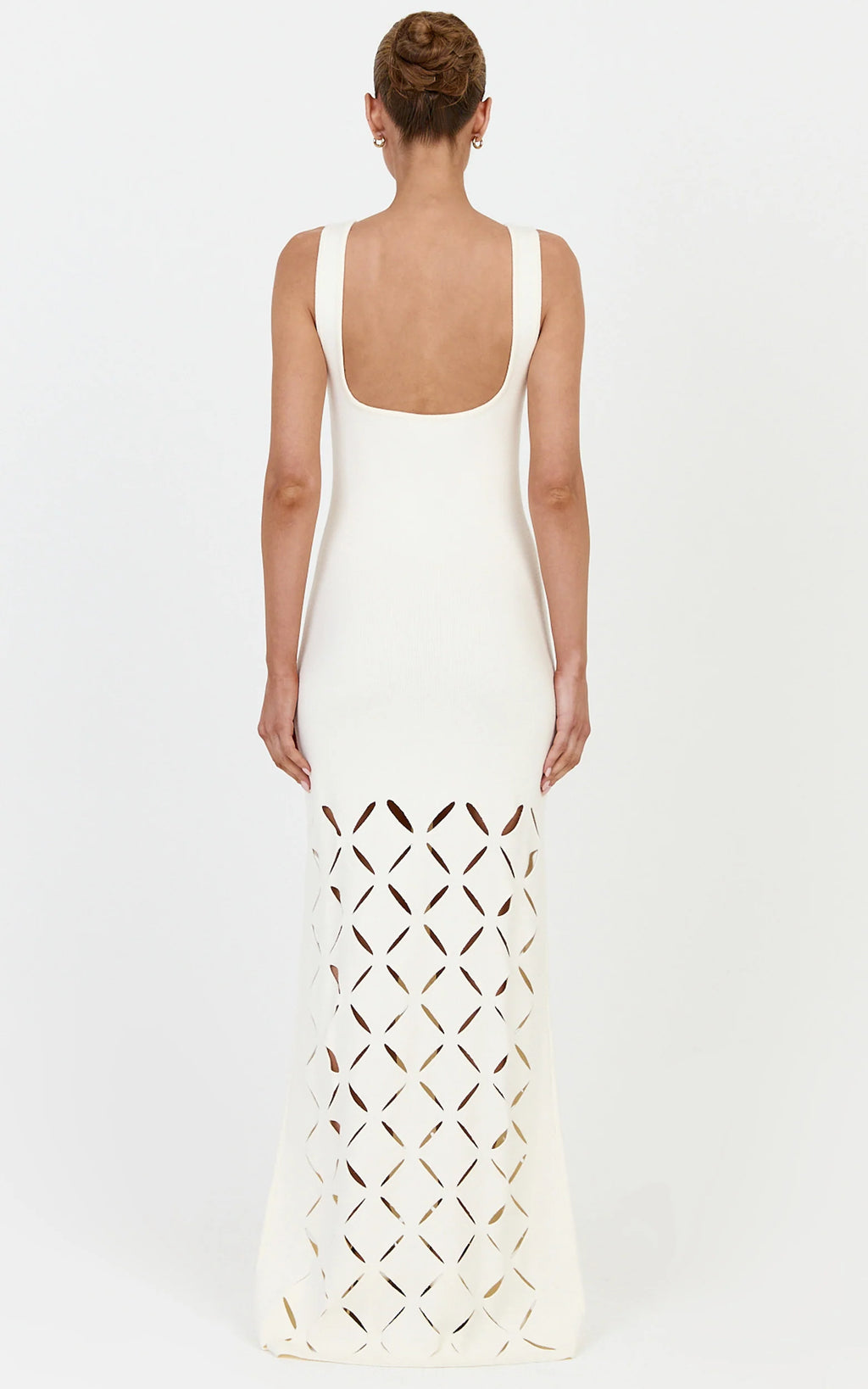 Sabrina Maxi Dress - Scoop Neck Laser Cut Dress in Cream