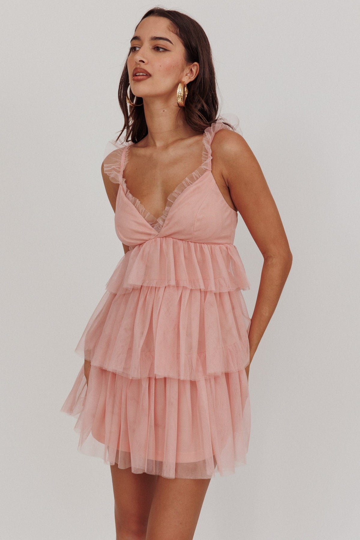 Sorbet Sky Tiered Tulle Mini Dress Pink