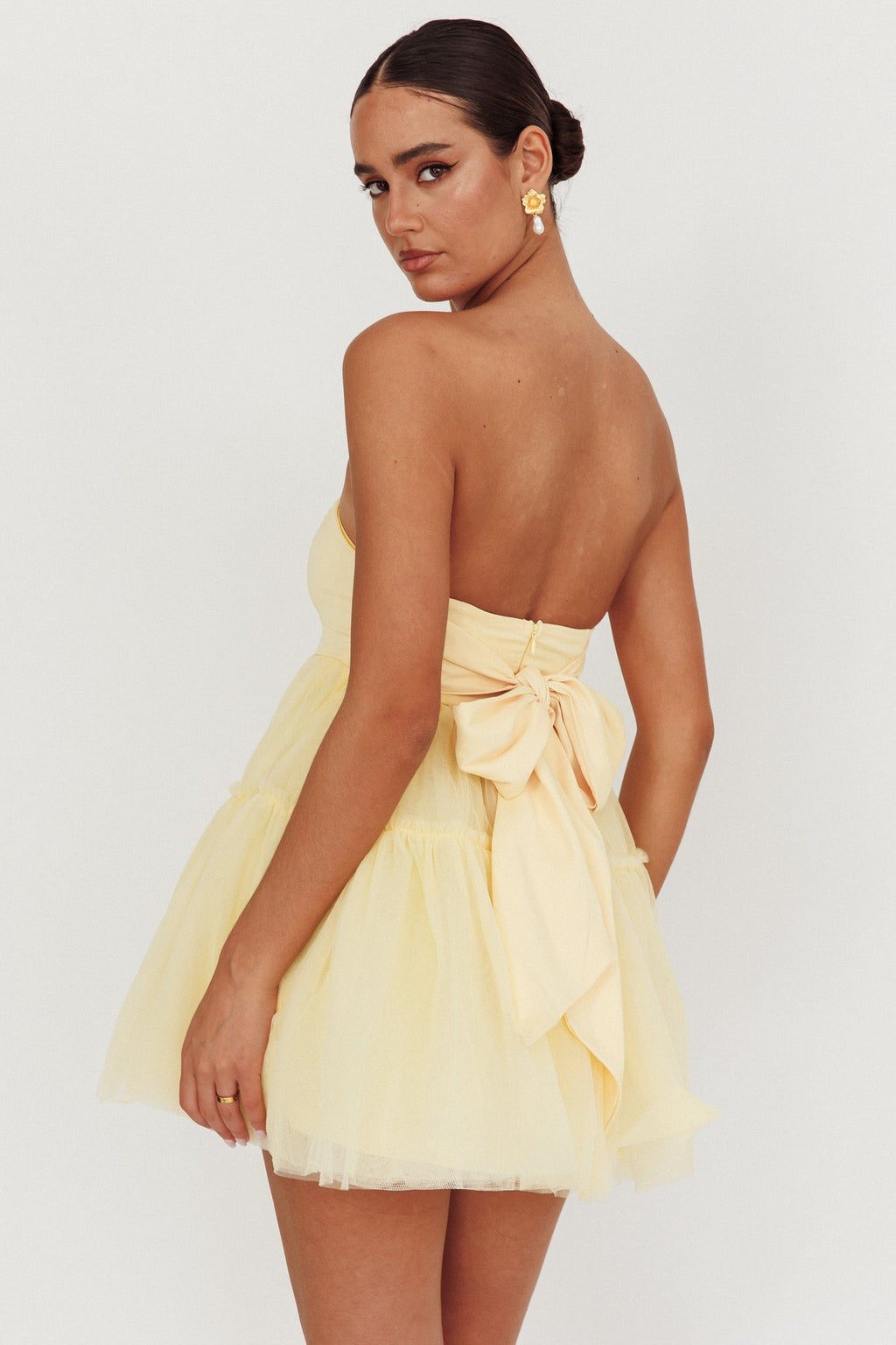 Dreamscape Strapless Tulle Mini Dress Lemon