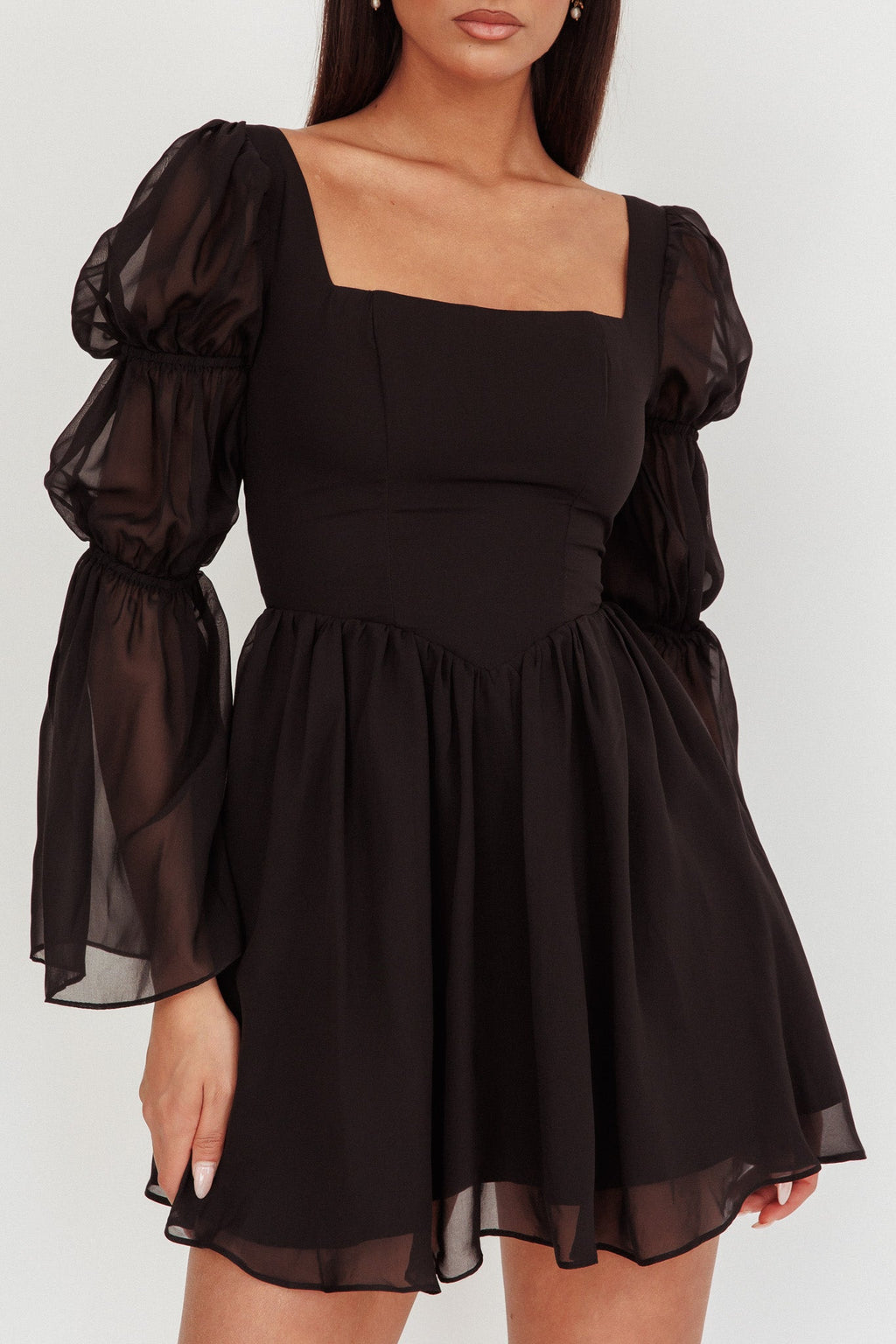 Miya Long Sleeve Mini Dress Black