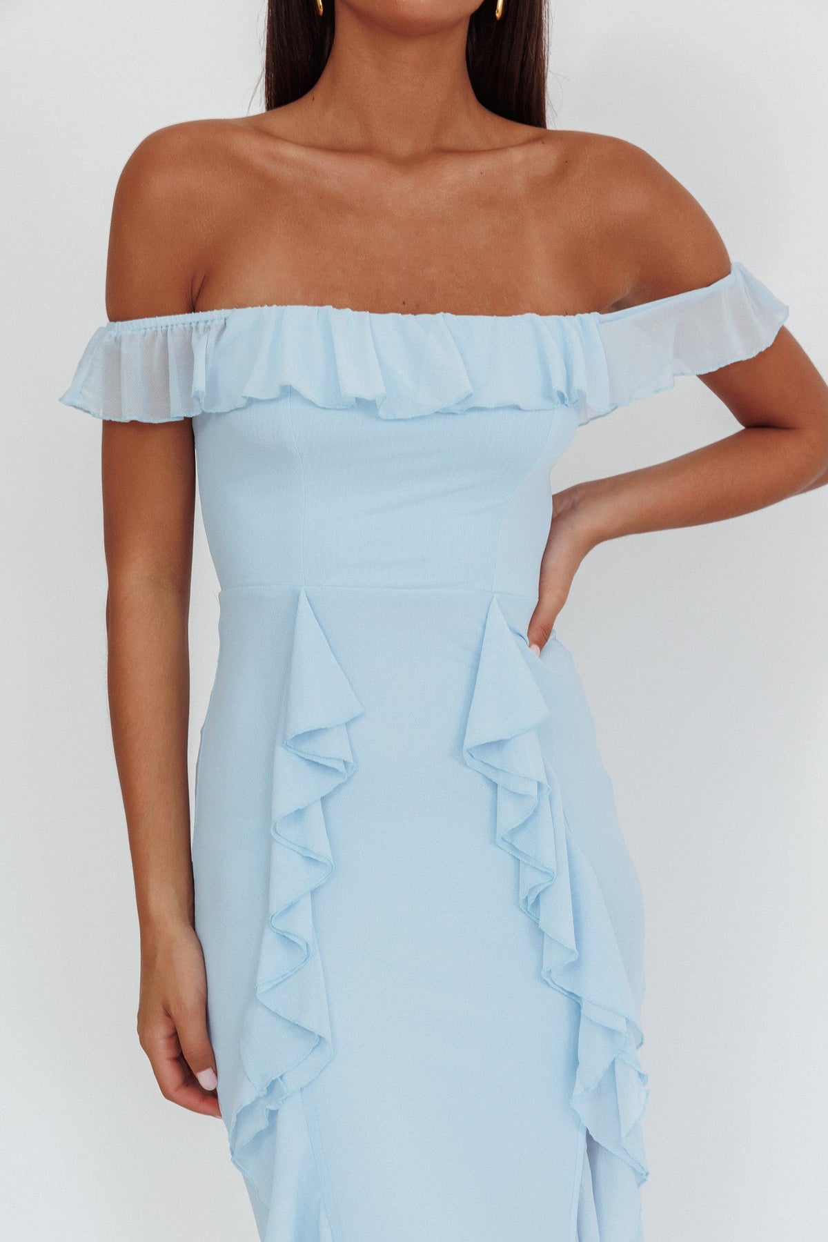 Flamenco Off-Shoulder Ruffle Maxi Dress Blue