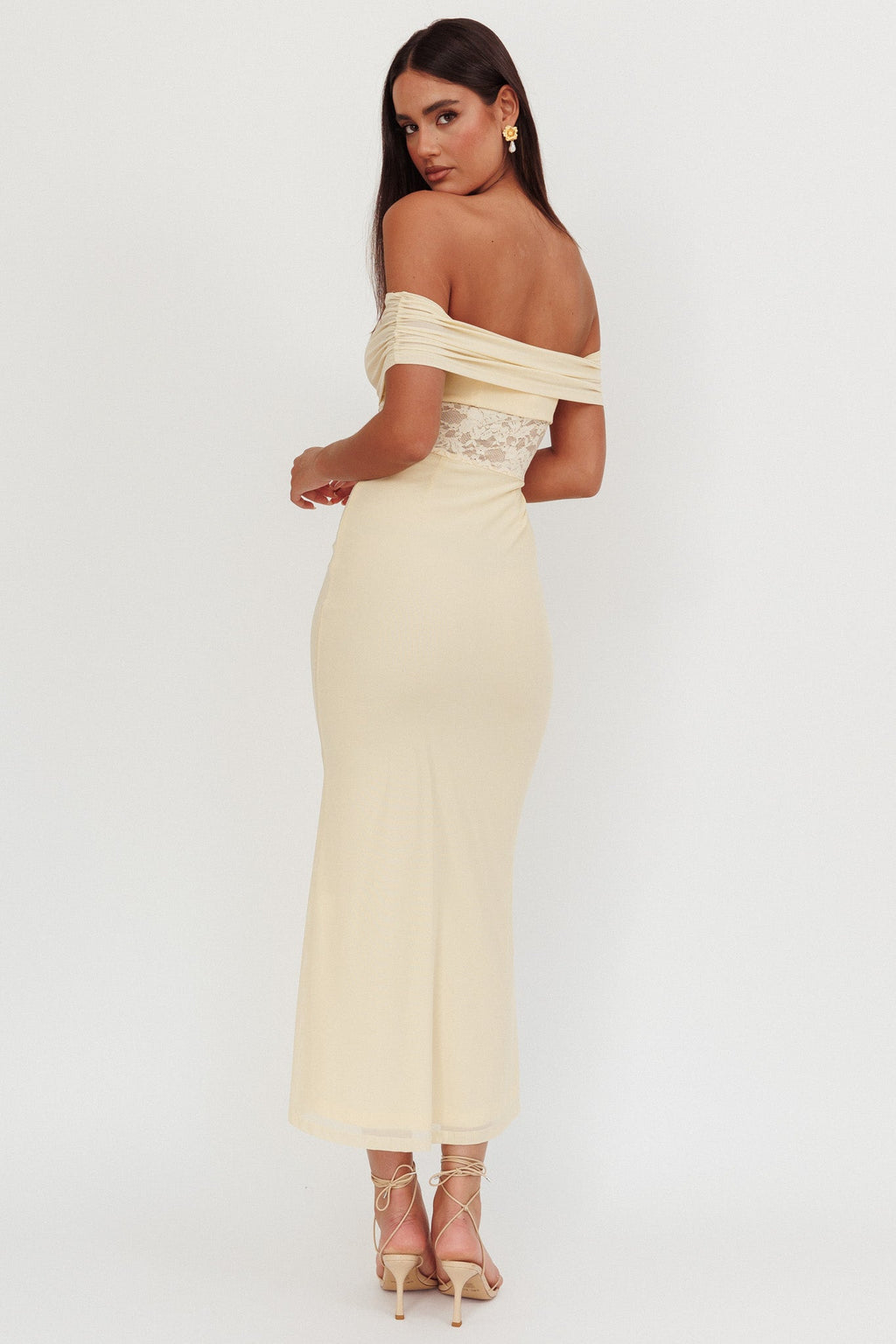 Flutters Off-Shoulder Lace Insert Maxi Dress Cream