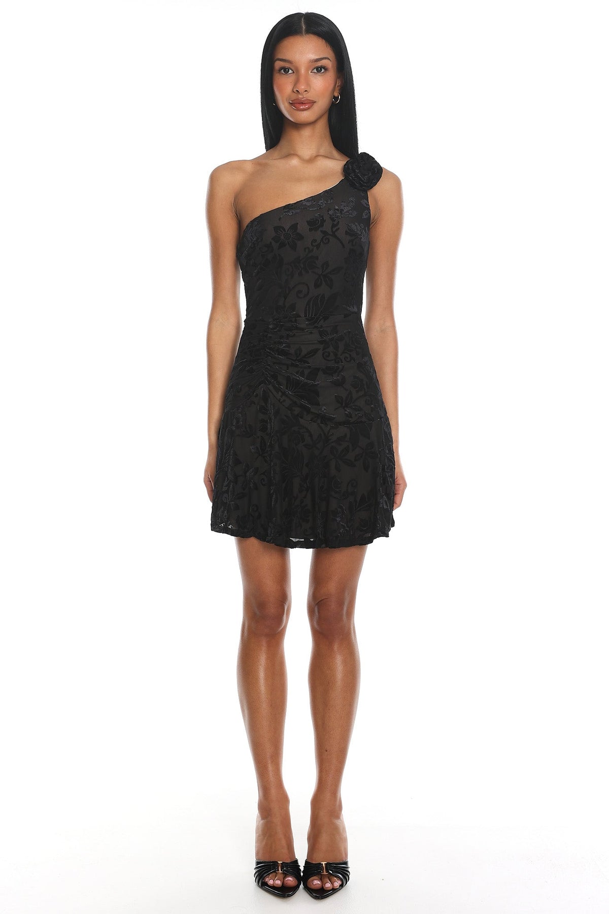 Midnight Aura One Shoulder Mini Dress Black