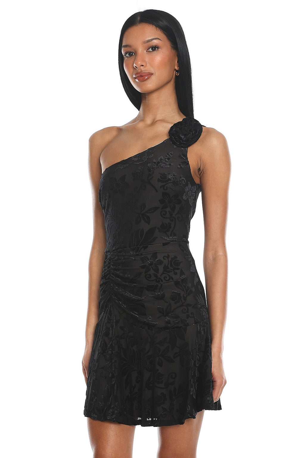 Midnight Aura One Shoulder Mini Dress Black
