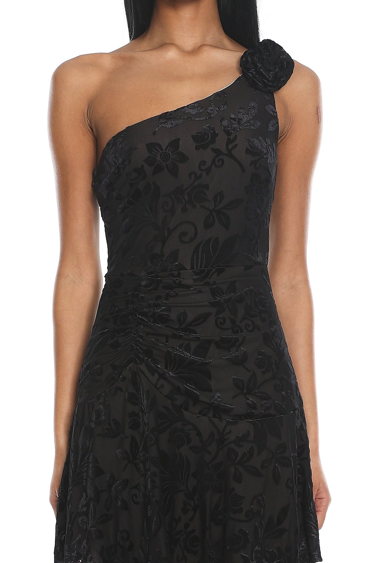Midnight Aura One Shoulder Mini Dress Black