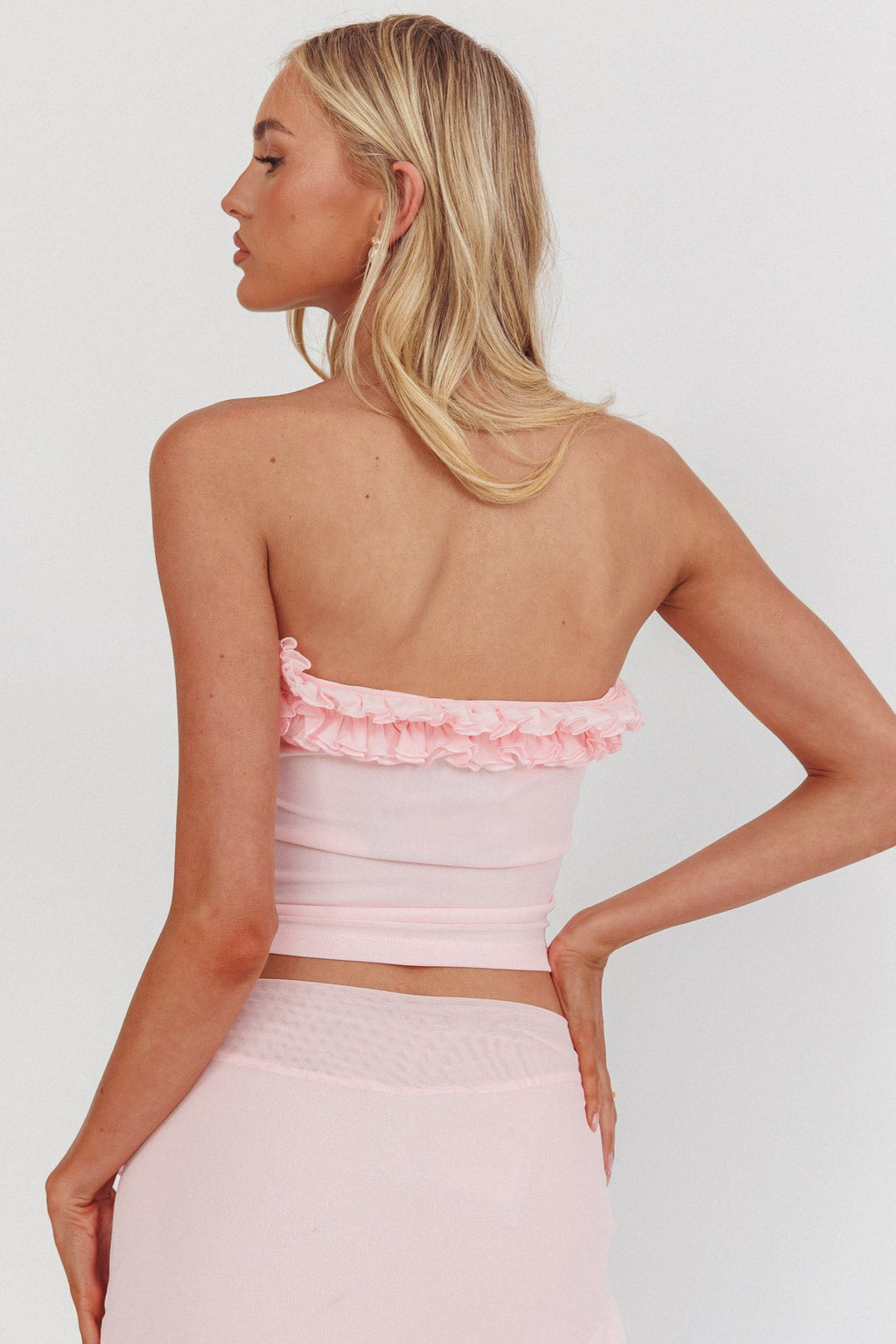 Frosted Sugar Frill Strapless Top Pink