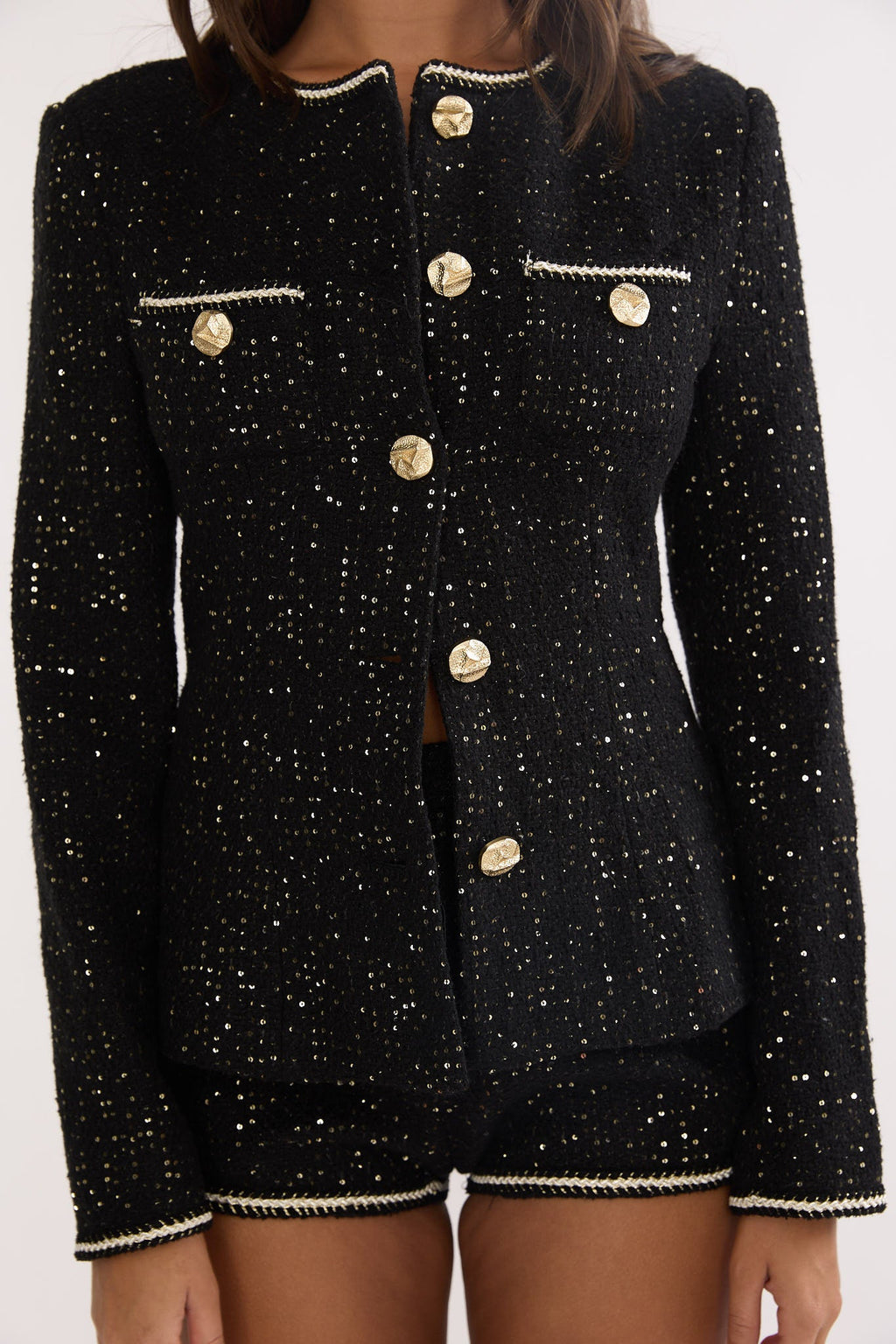 Kyomi Gold Button Tweed Jacket Black Gold