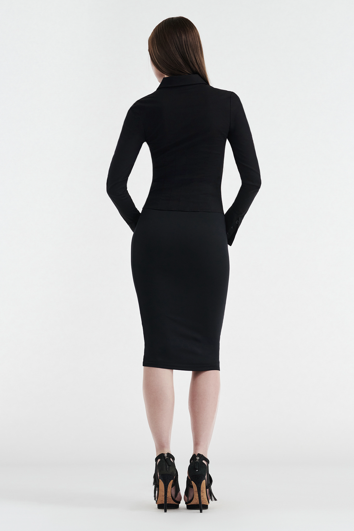 GISELLE STRETCH MIDI TUBE SKIRT - BLACK