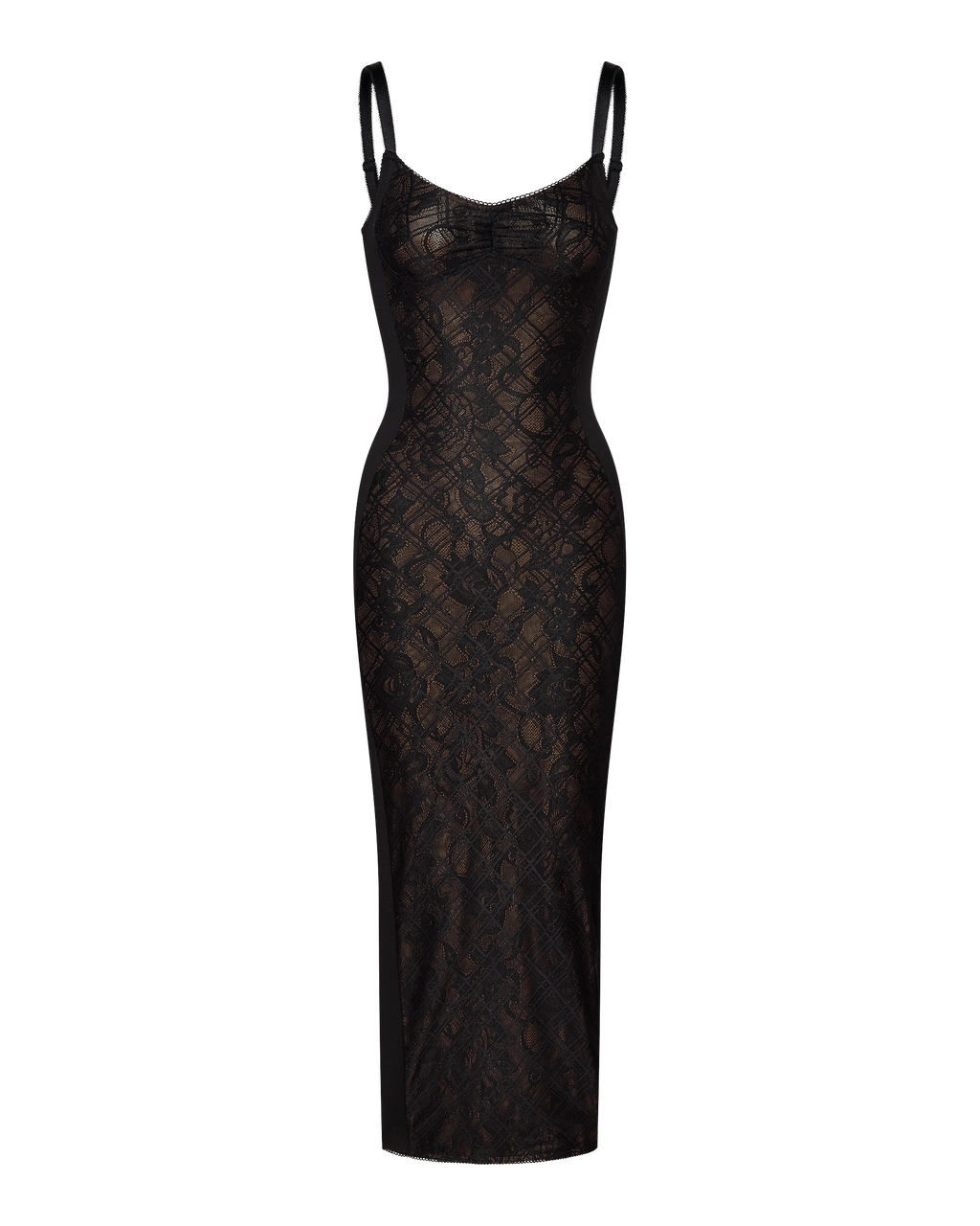 MARGOT TWO PIECE FITTED LACE MIDI DRESS - BLACK