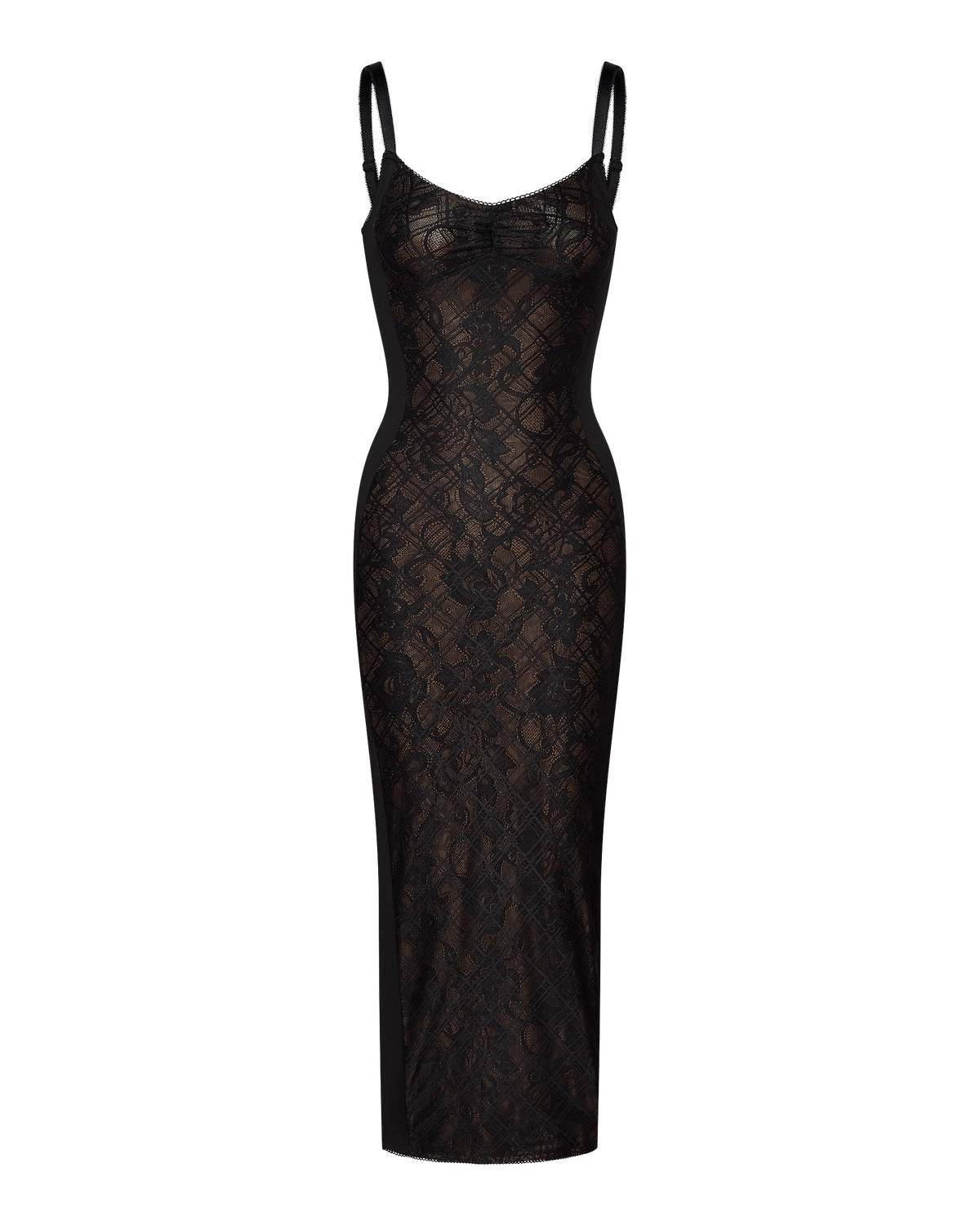 MARGOT TWO PIECE FITTED LACE MIDI DRESS - BLACK