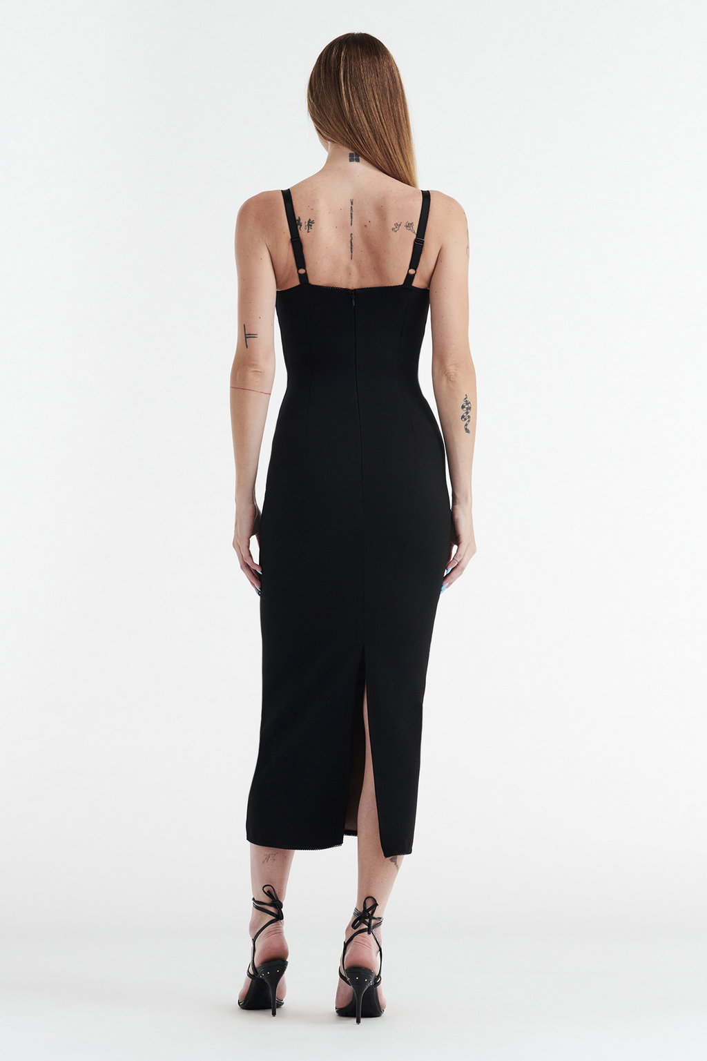 MARGOT TWO PIECE FITTED LACE MIDI DRESS - BLACK