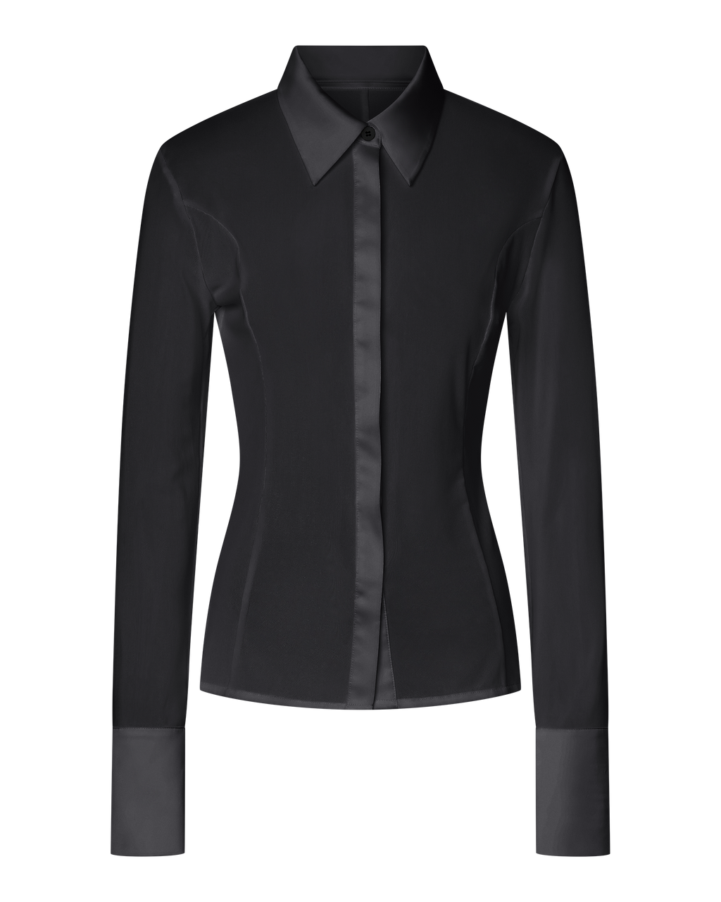 SOLANGE MESH LONG SLEEVE BUTTON UP SHIRT - BLACK