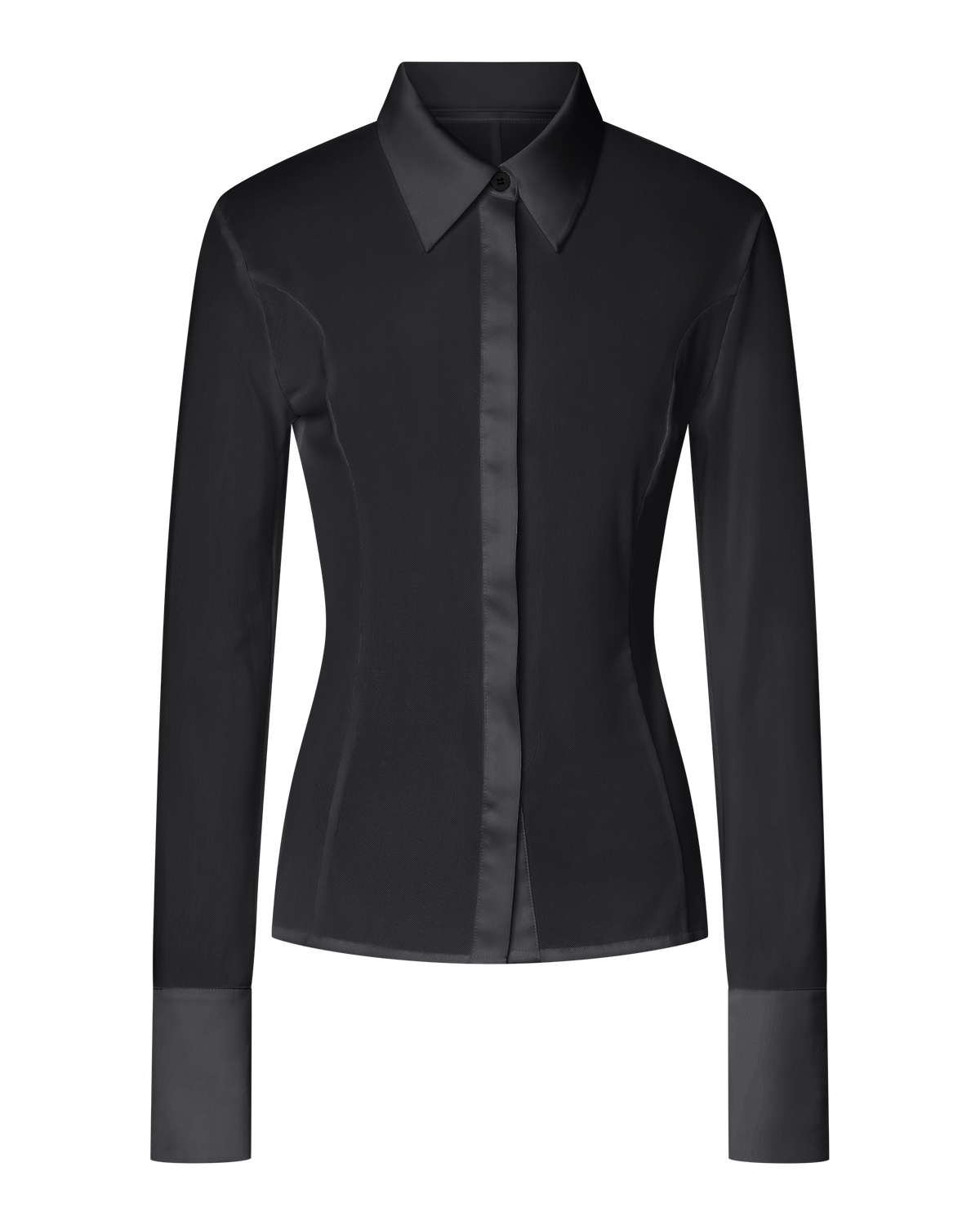 SOLANGE MESH LONG SLEEVE BUTTON UP SHIRT - BLACK