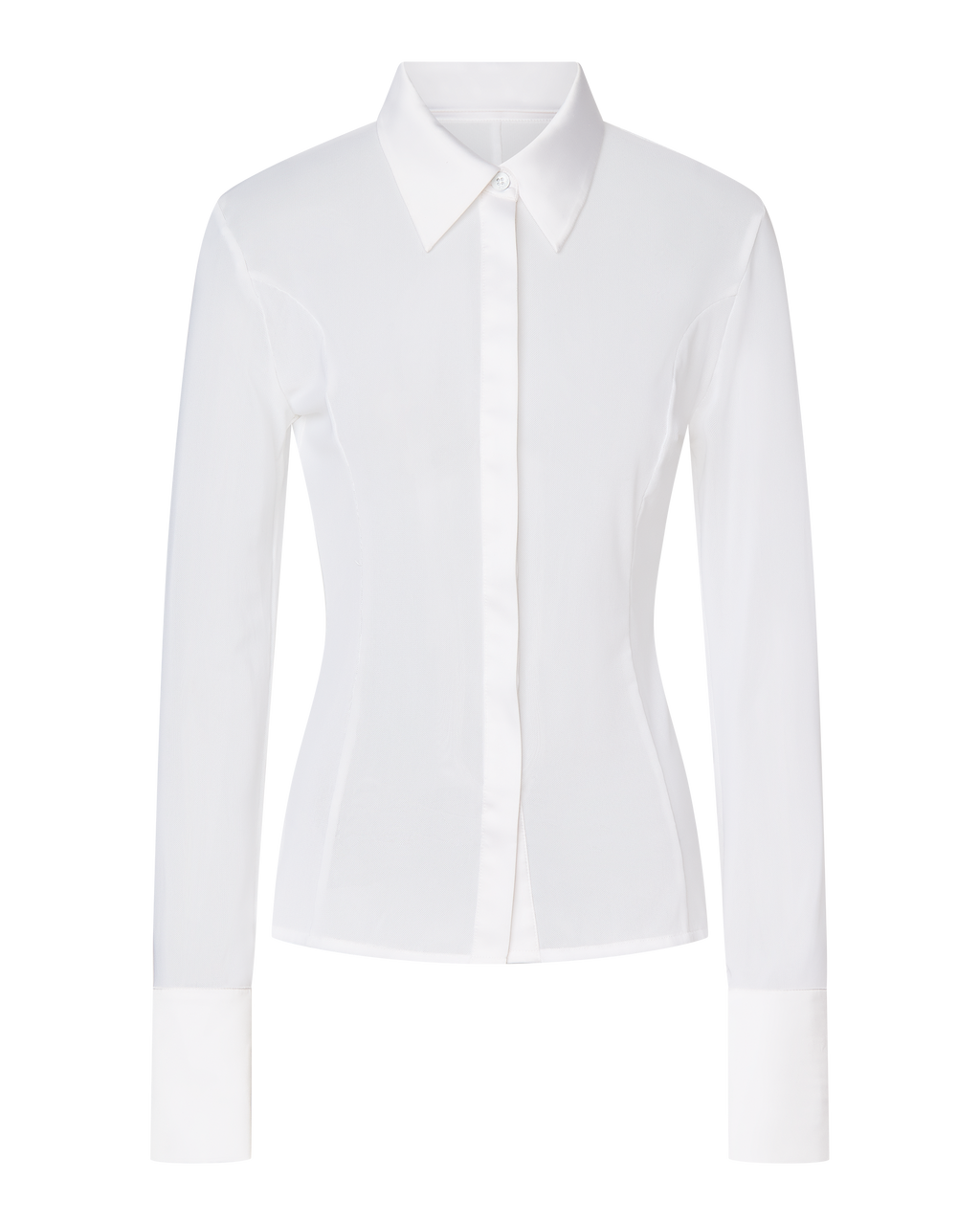 SOLANGE MESH LONG SLEEVE BUTTON UP SHIRT - WHITE