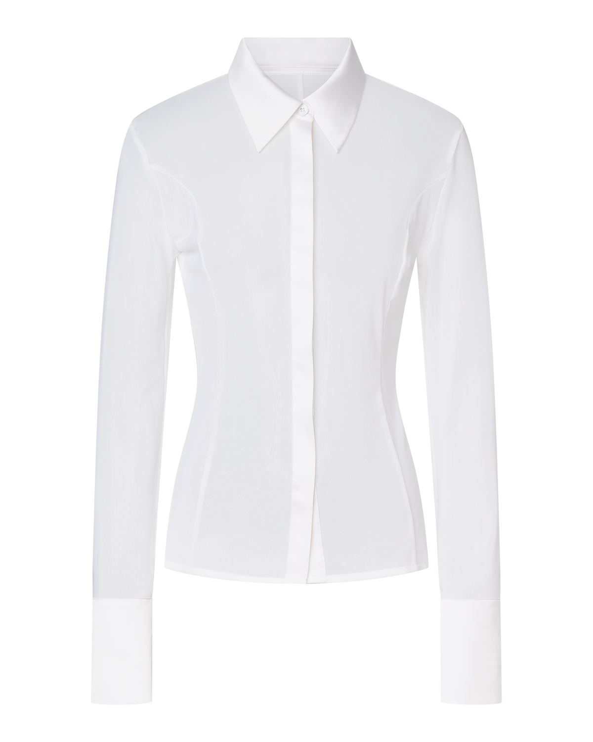 SOLANGE MESH LONG SLEEVE BUTTON UP SHIRT - WHITE