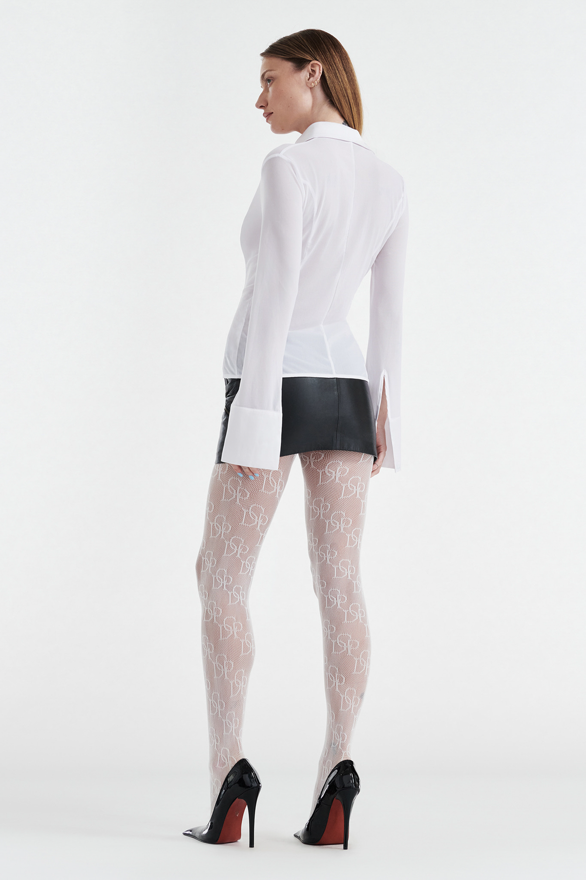 SOLANGE MESH LONG SLEEVE BUTTON UP SHIRT - WHITE
