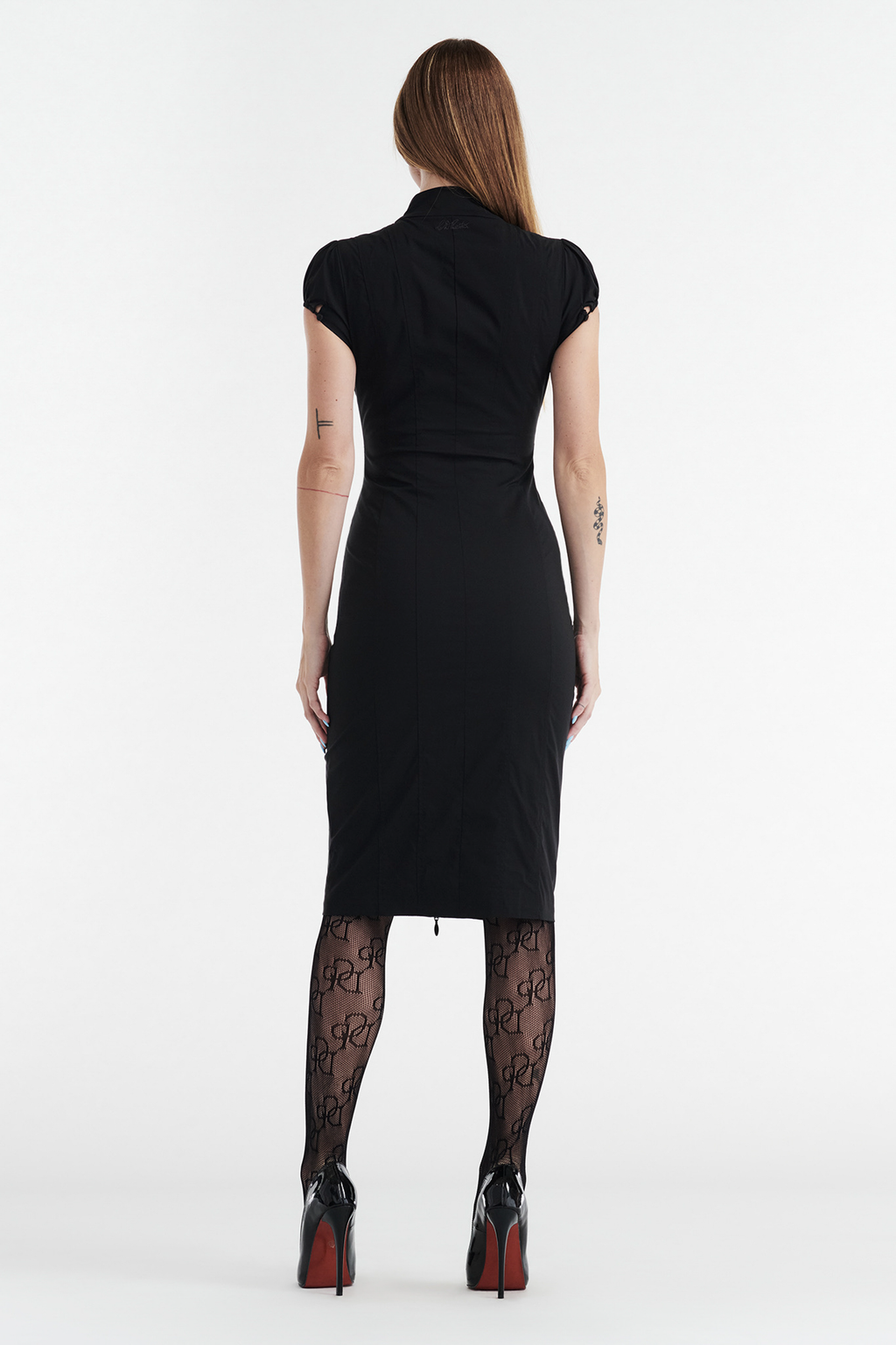 COLETTE PANELLED PUFF SLEEVE MIDI DRESS - BLACK