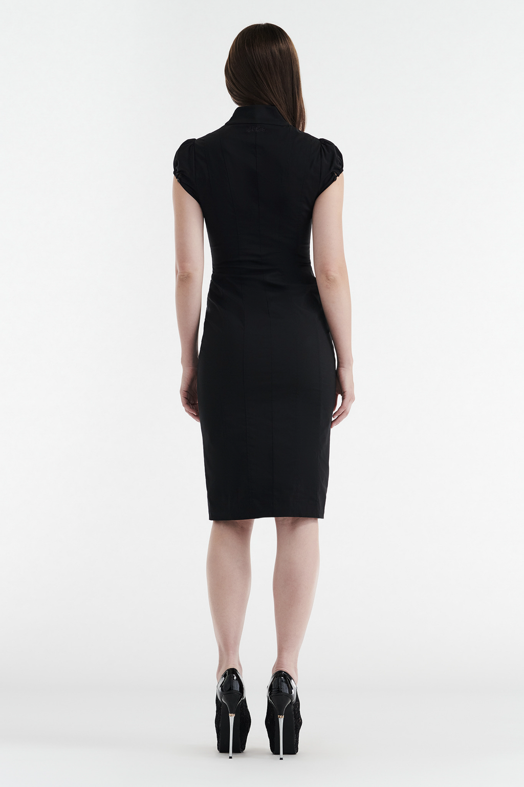 COLETTE PANELLED PUFF SLEEVE MIDI DRESS - BLACK