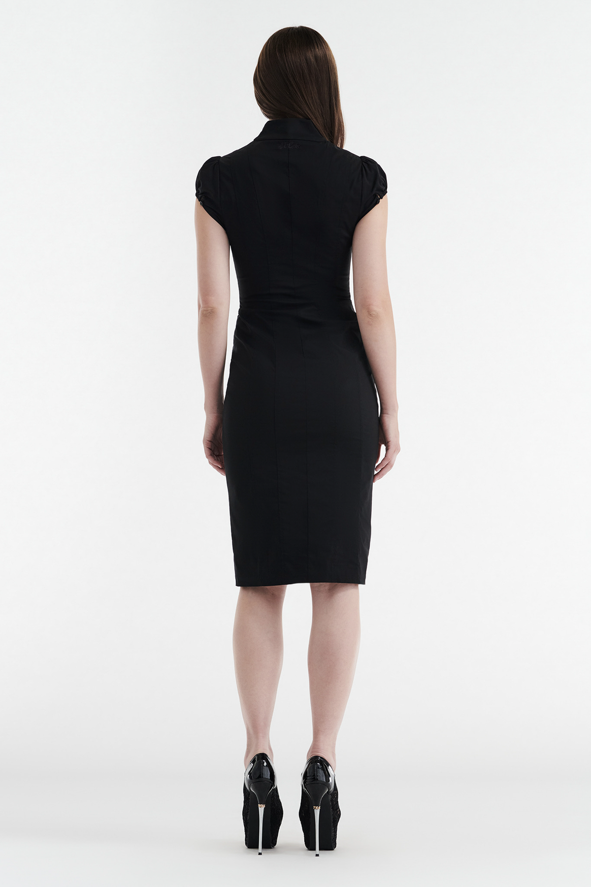 COLETTE PANELLED PUFF SLEEVE MIDI DRESS - BLACK