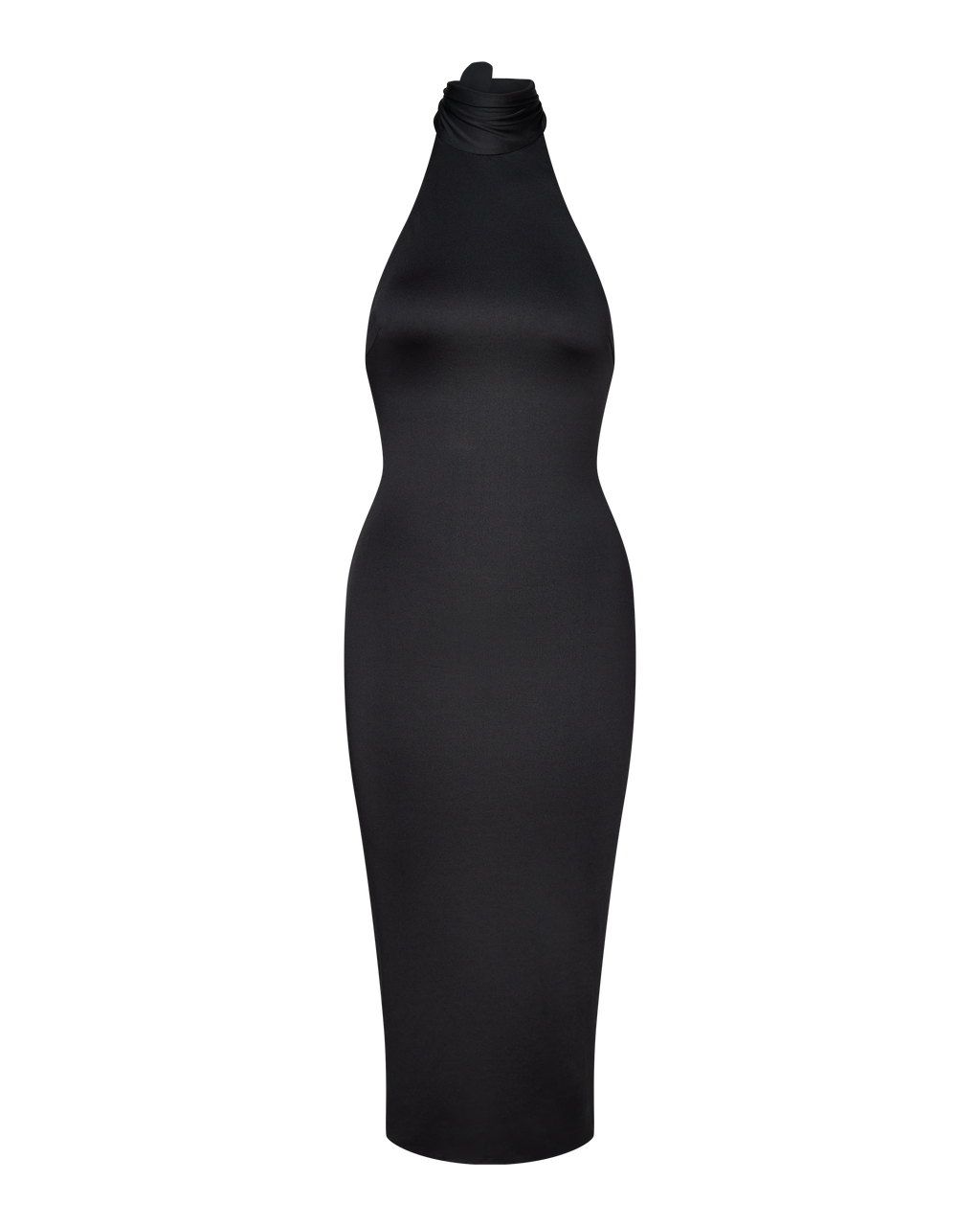 CLEO HALTER TIE MIDI DRESS - BLACK
