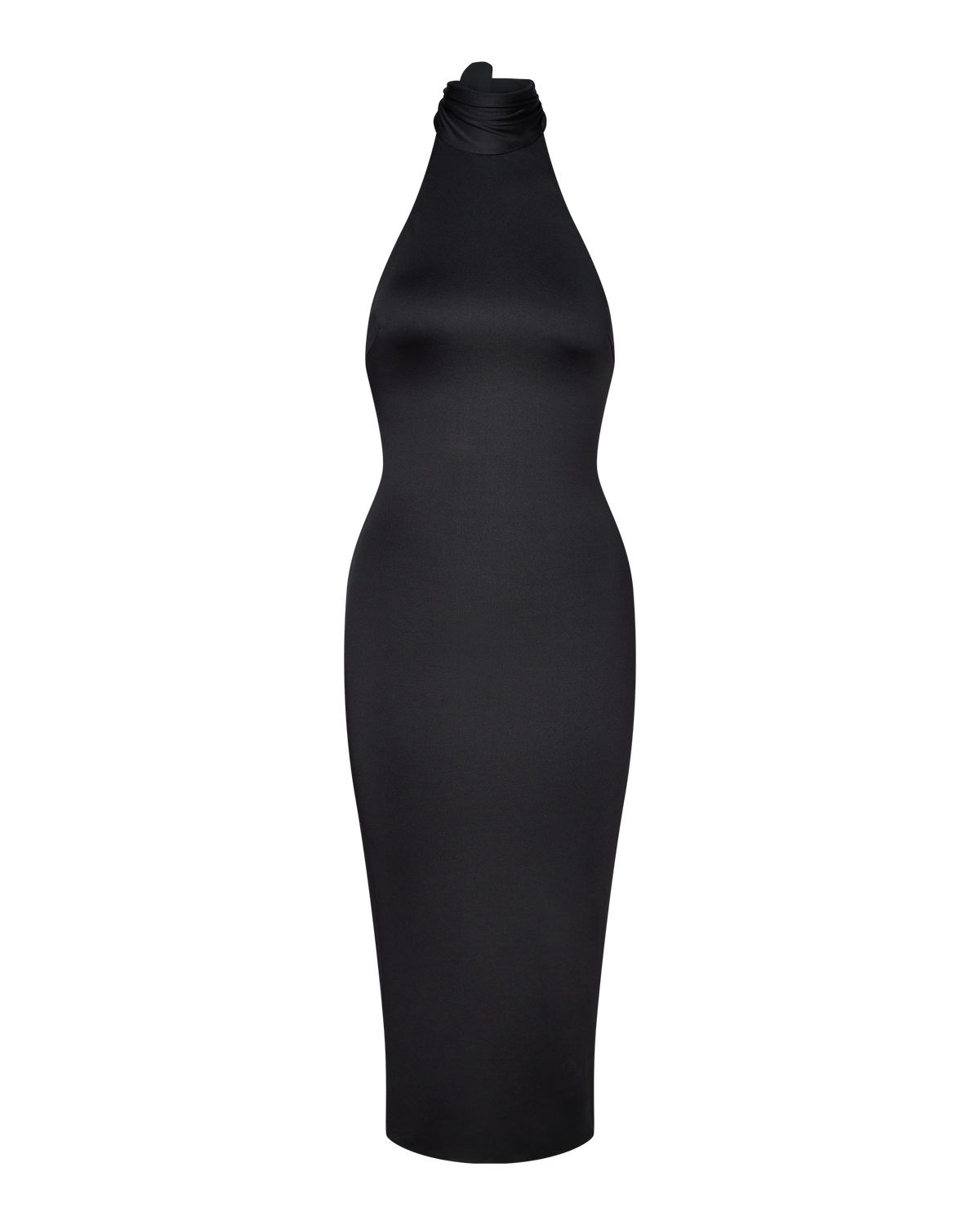 CLEO HALTER TIE MIDI DRESS - BLACK