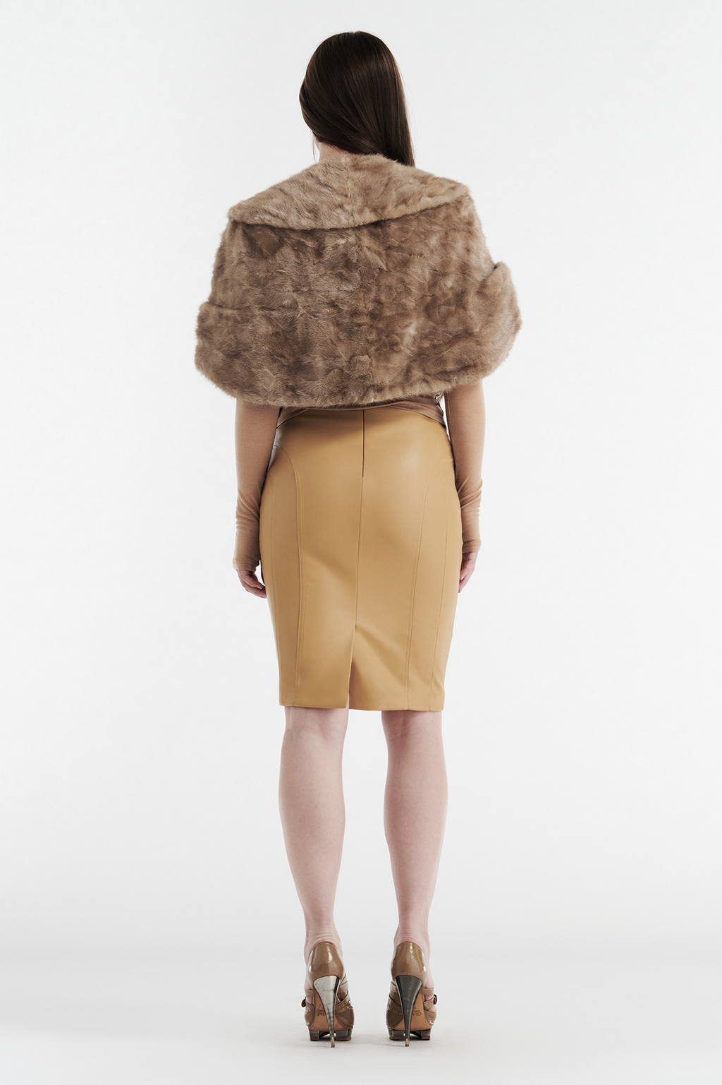 INES FAUX LEATHER PENCIL SKIRT - TAN