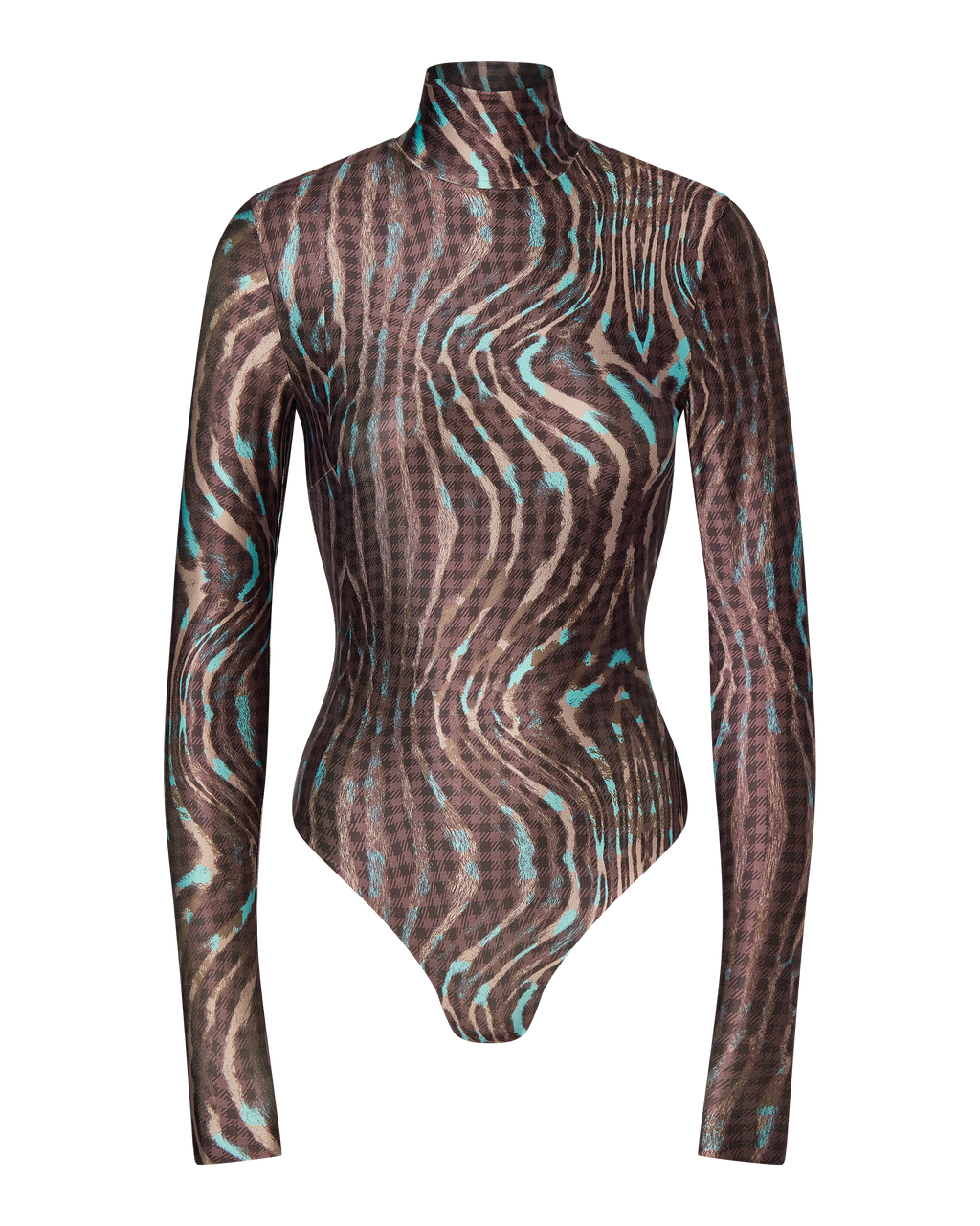 SIMONE LONG SLEEVE TURTLENECK BODYSUIT - WARPED CHECK