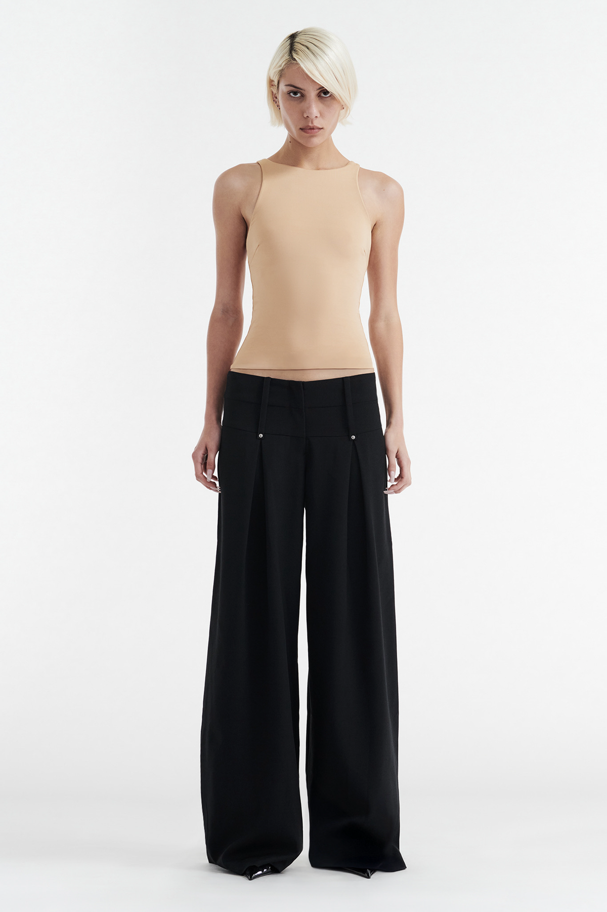 CHARLOTTE WIDE LEG PLEAT PANT - BLACK