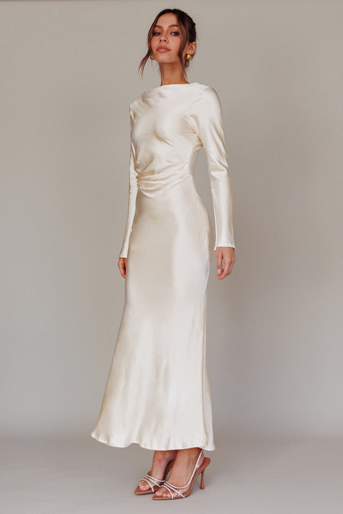 Loveland Cowl Back Midi Dress Oyster