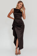 Kamillia Boat Neck Split Maxi Dress Black