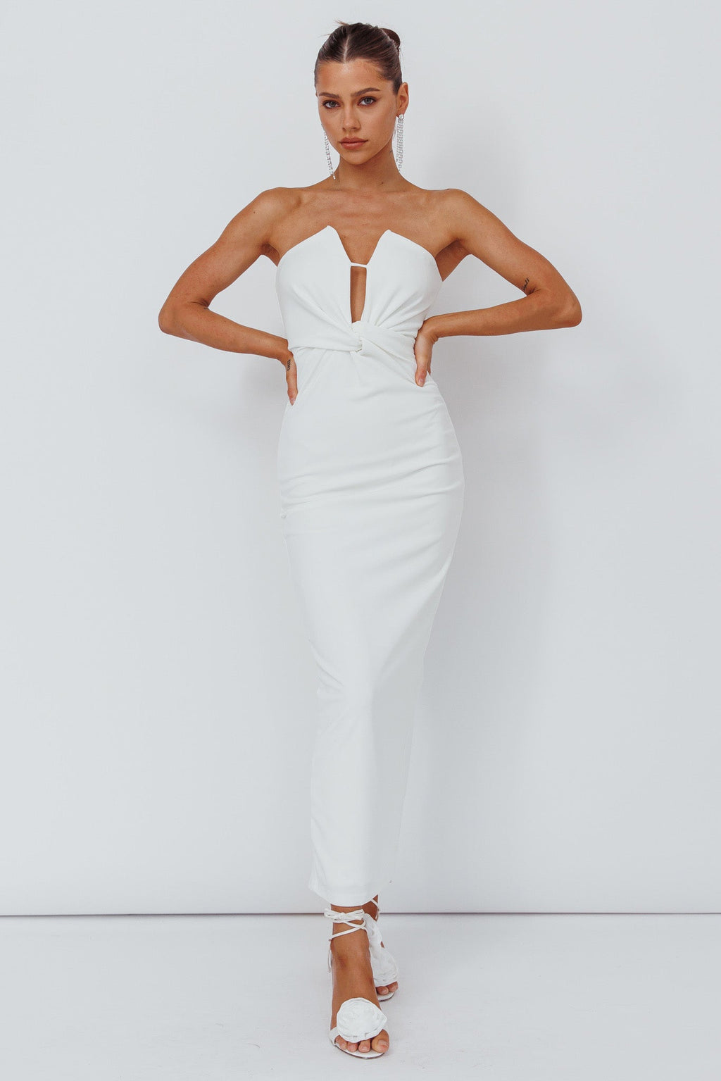 Deonne Twist Waist Midi Dress White