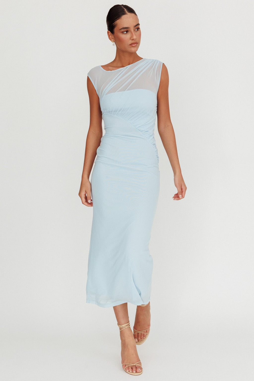 Passion Mesh Sleeveless Maxi Dress Blue