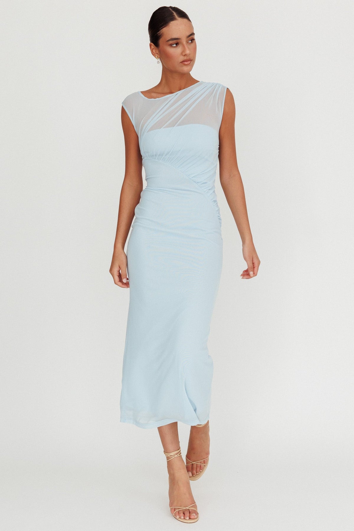 Passion Mesh Sleeveless Maxi Dress Blue