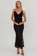 Golden Glow Rosette Cowl Neck Maxi Dress Black