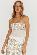 Jerica Strapless Sheer Waist Top Floral Blush