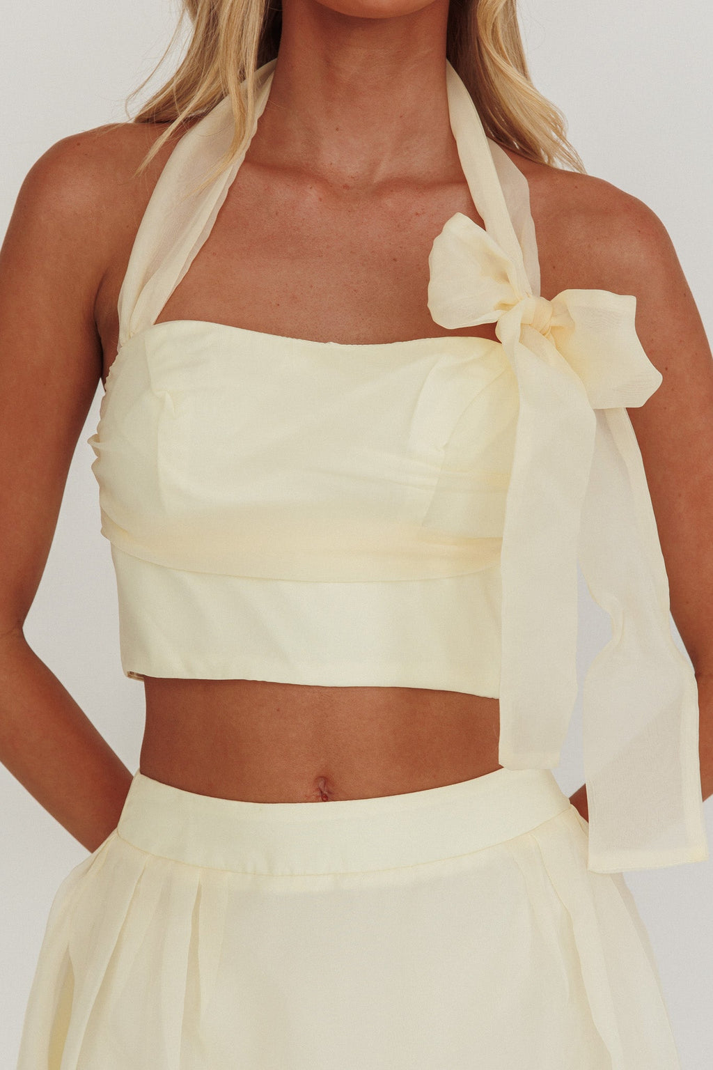 Simple Things Bow Halter Crop Top Butter