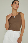 Recess Thick Strap Ribbed Top Brown