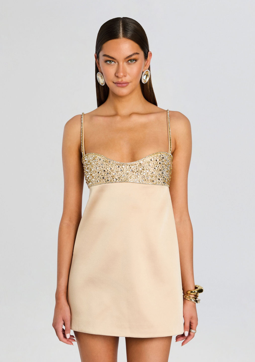 LADIESSTREETX Champagne Gleam Embellished Mini Dress