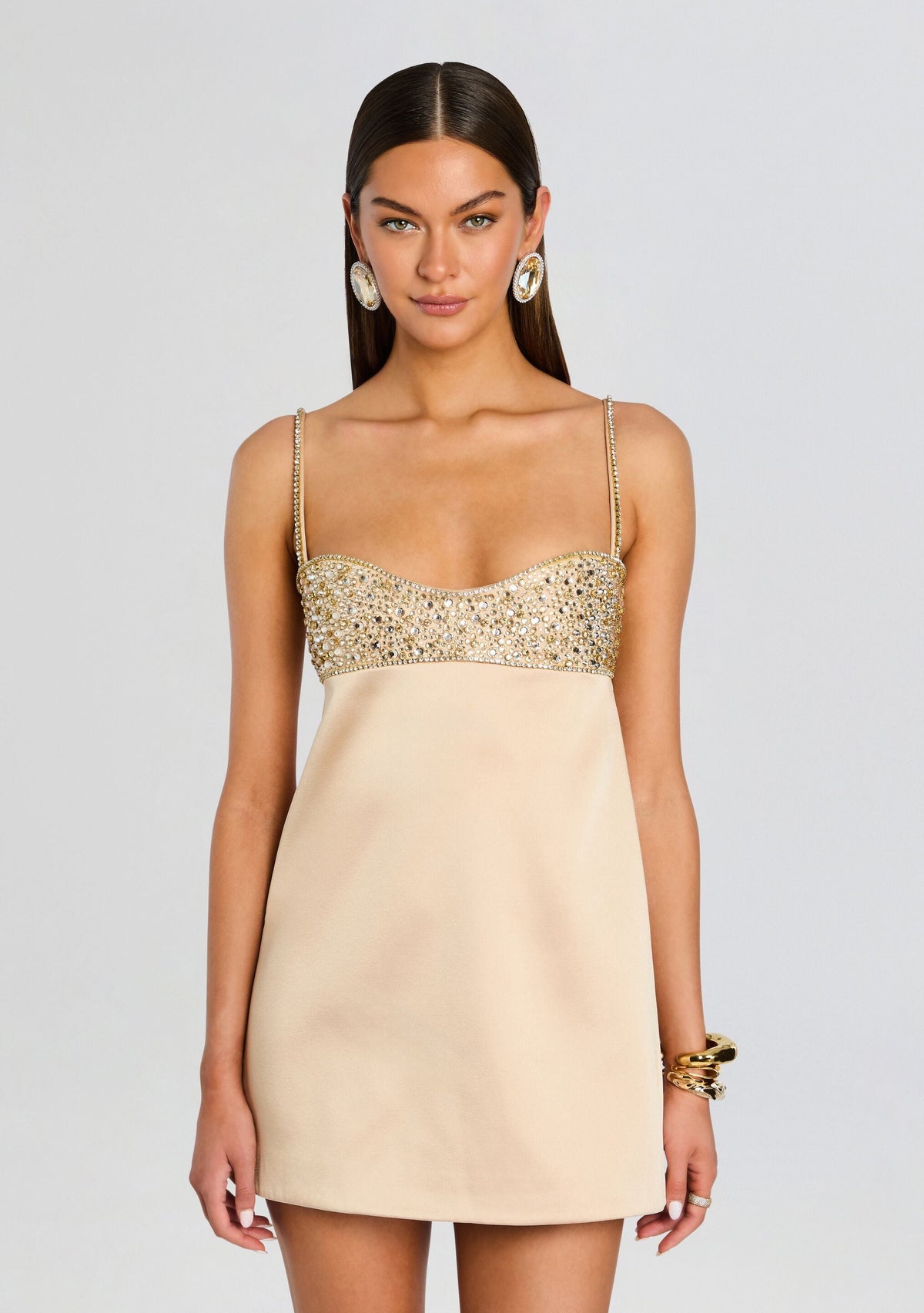 LADIESSTREETX Champagne Gleam Embellished Mini Dress