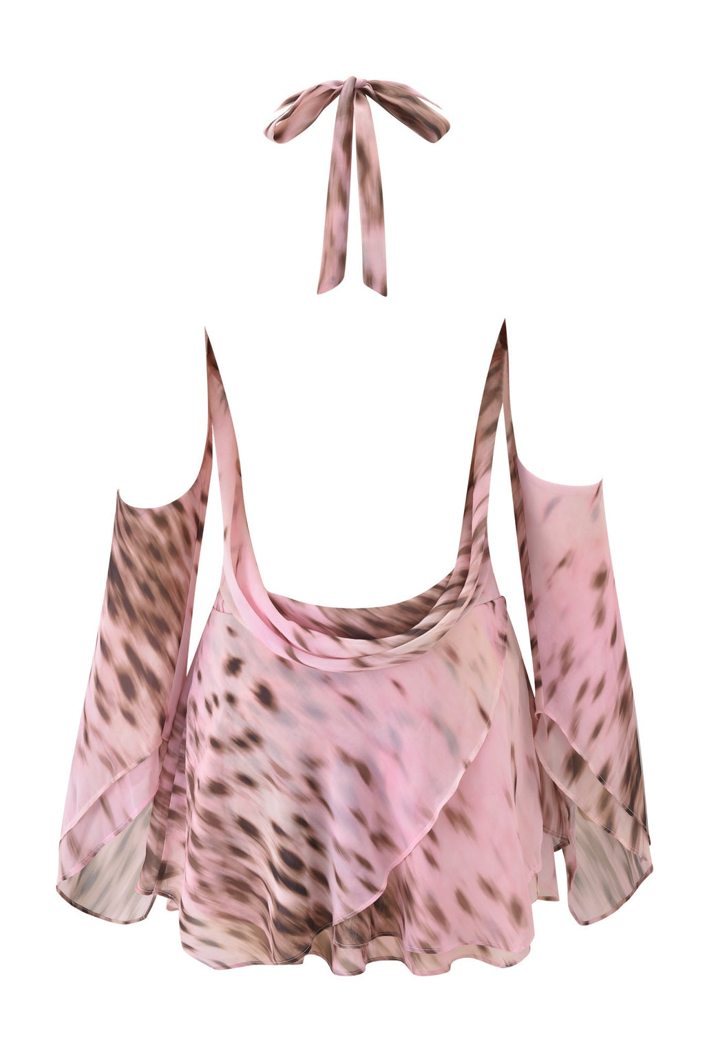 ROSANNA COWL HALTER MINI DRESS - BLURRED CHEETAH
