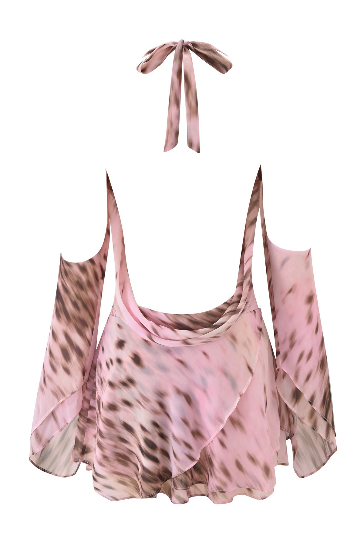 ROSANNA COWL HALTER MINI DRESS - BLURRED CHEETAH