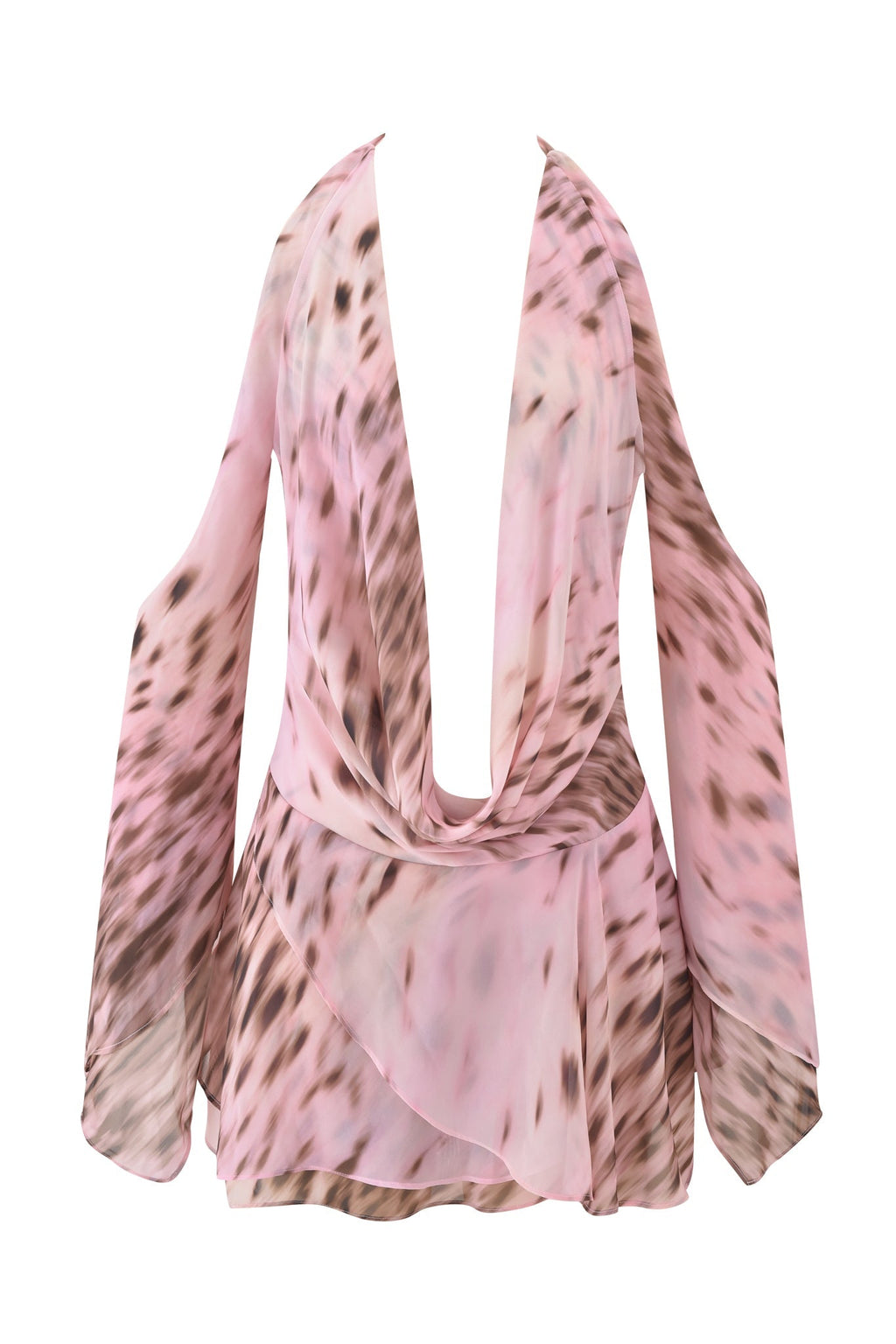 ROSANNA COWL HALTER MINI DRESS - BLURRED CHEETAH