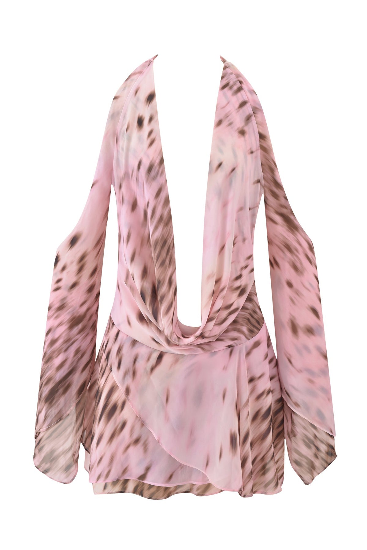 ROSANNA COWL HALTER MINI DRESS - BLURRED CHEETAH