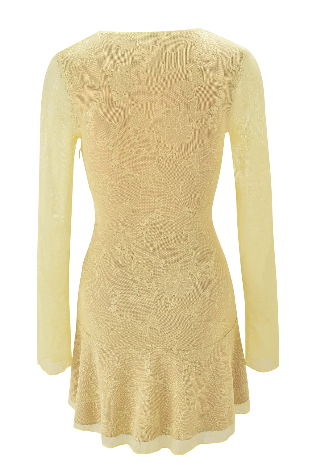YVETTE LACE LONG SLEEVE RUCHED MINI DRESS - YELLOW