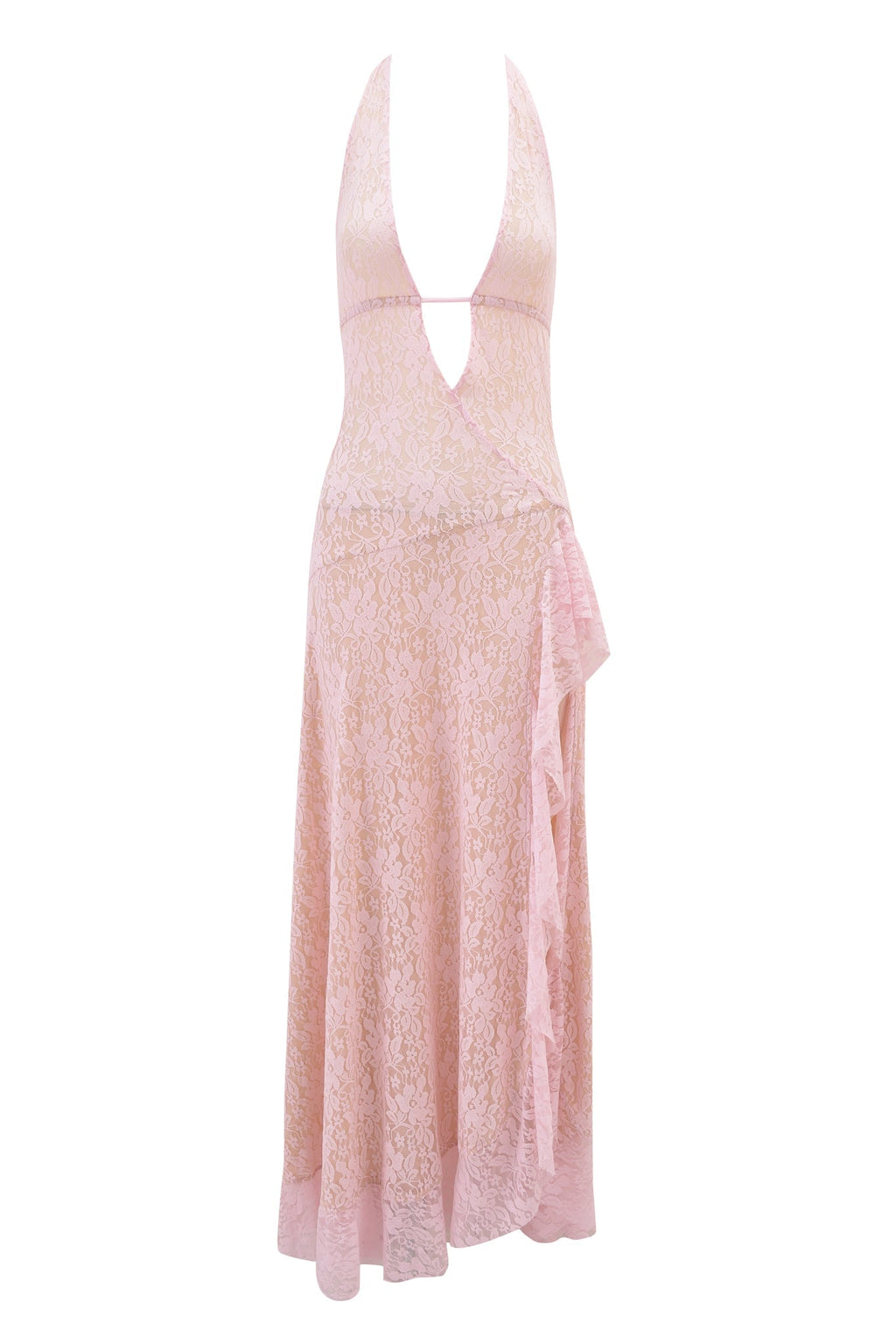 IRISIA LACE HALTER MAXI DRESS - BABY PINK