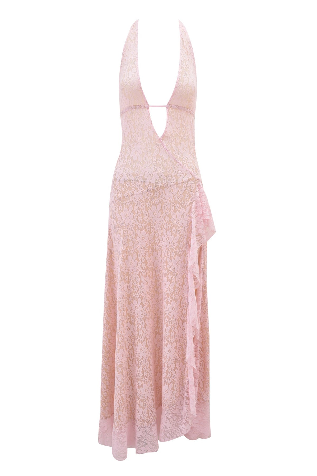 IRISIA LACE HALTER MAXI DRESS - BABY PINK