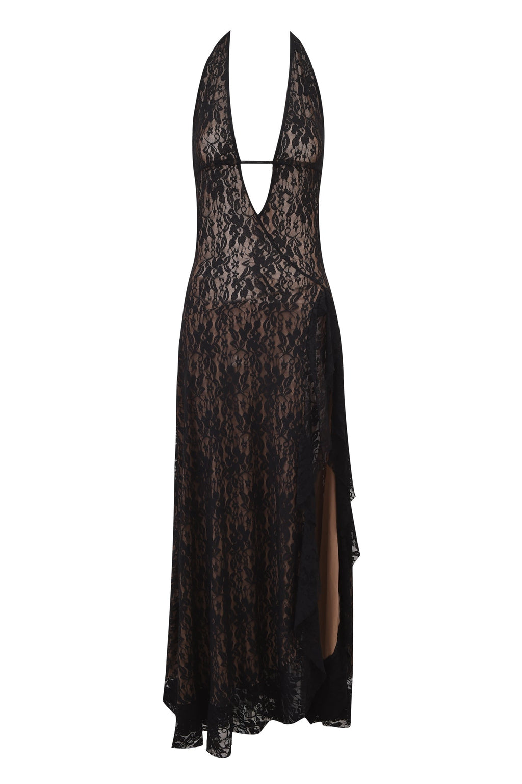 IRISIA LACE HALTER MAXI DRESS - BLACK
